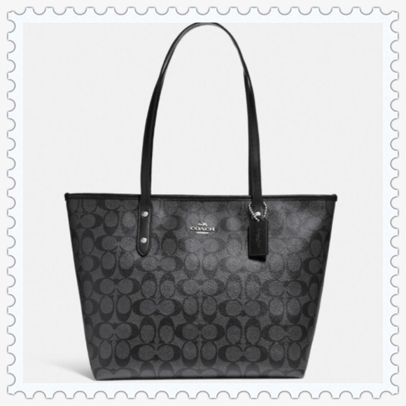 Coach Handbags - Coach silver/black city zip tote NWT